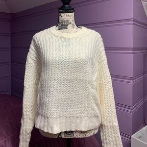 AEO Womens white wide rib crewneck Sweater knit